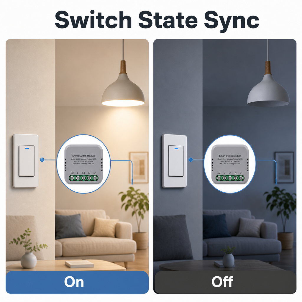 Switch state sync shown with on and off scenes