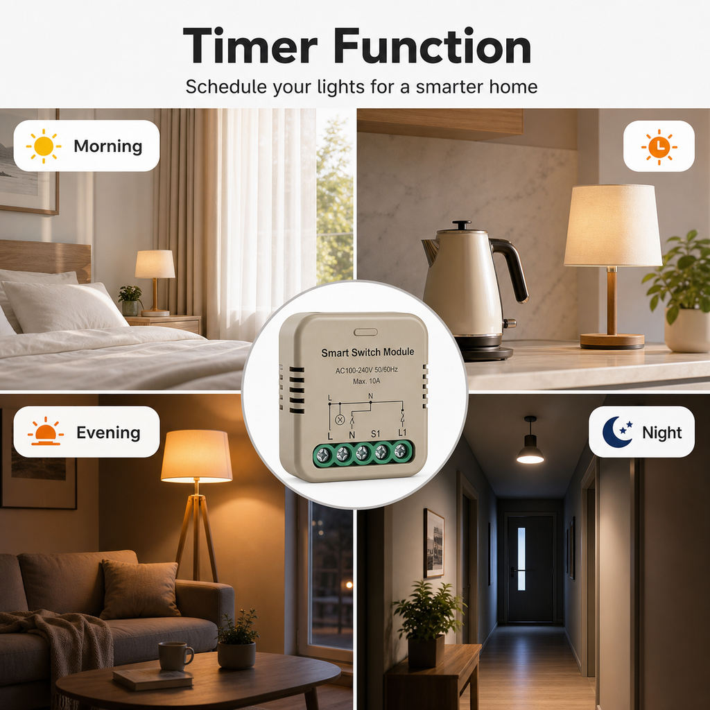 Timer function scenes for compact smart switch relay module