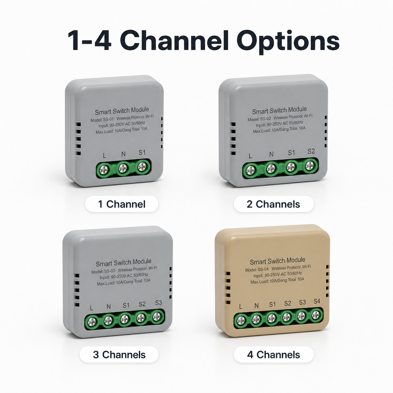 One to four channel option range for smart switch relay module
