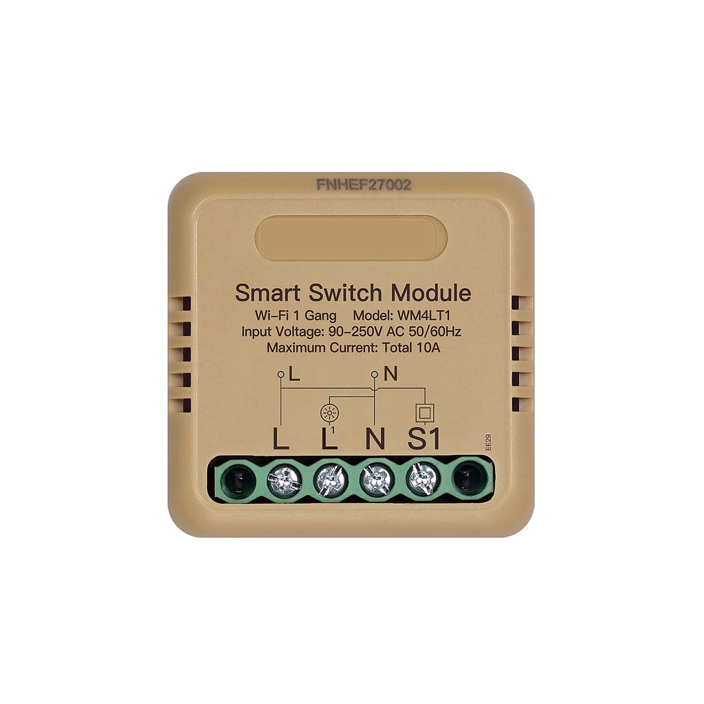 Module interrupteur connecté NéoRelay Compact Comfort Wi-Fi 1 voie sur fond blanc