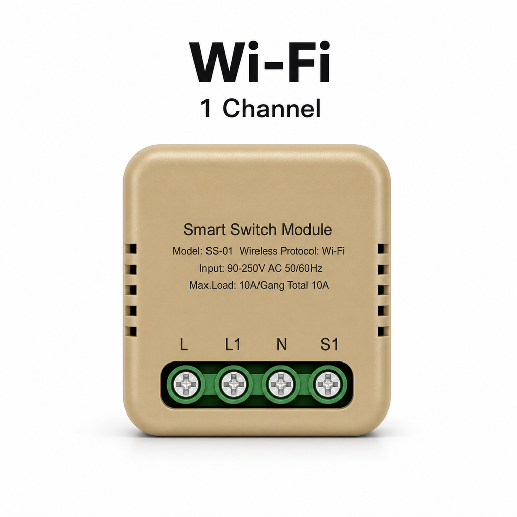 Studio packshot of Wi-Fi one channel smart switch module