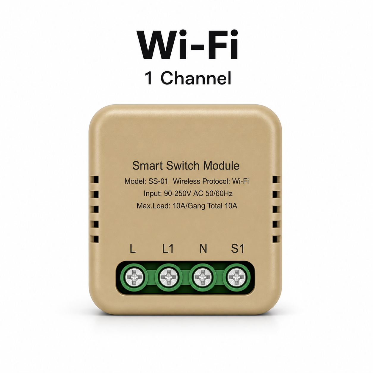 Studio packshot of Wi-Fi one channel smart switch module