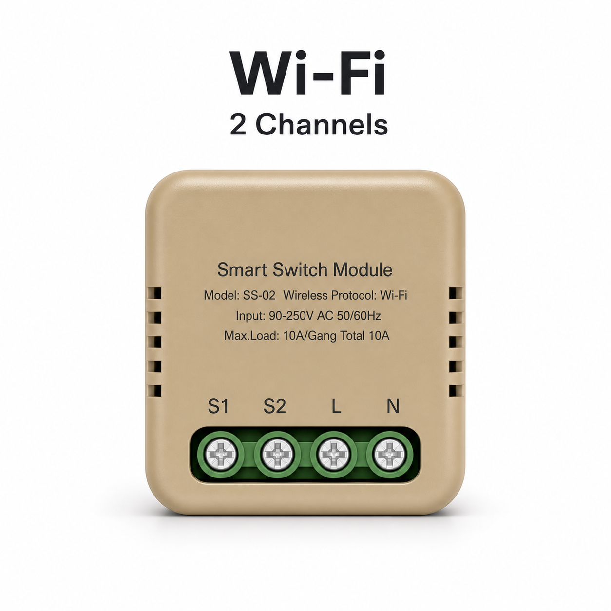 Studio packshot of Wi-Fi two channel smart switch module