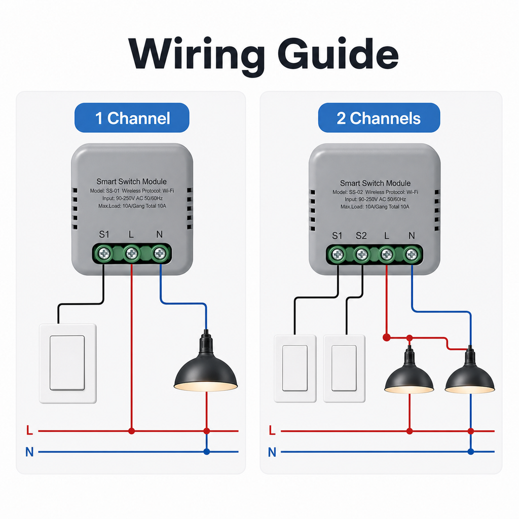 Simplified wiring guide for one and two channel relay modules