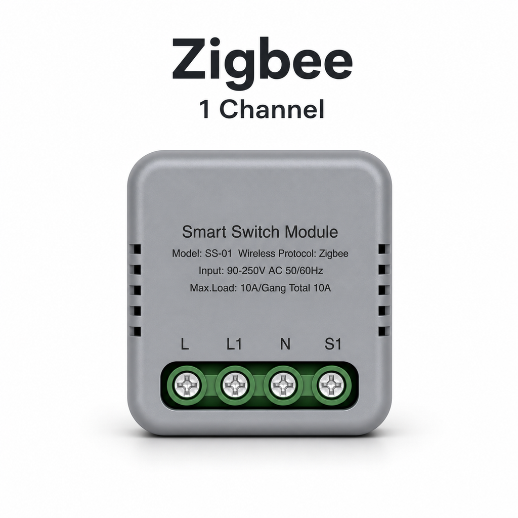 Studio packshot of Zigbee one channel smart switch module