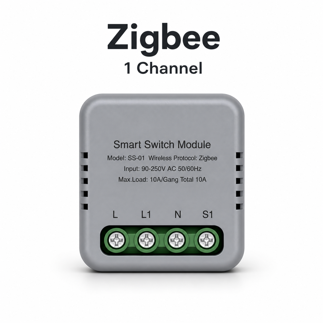 Studio packshot of Zigbee one channel smart switch module