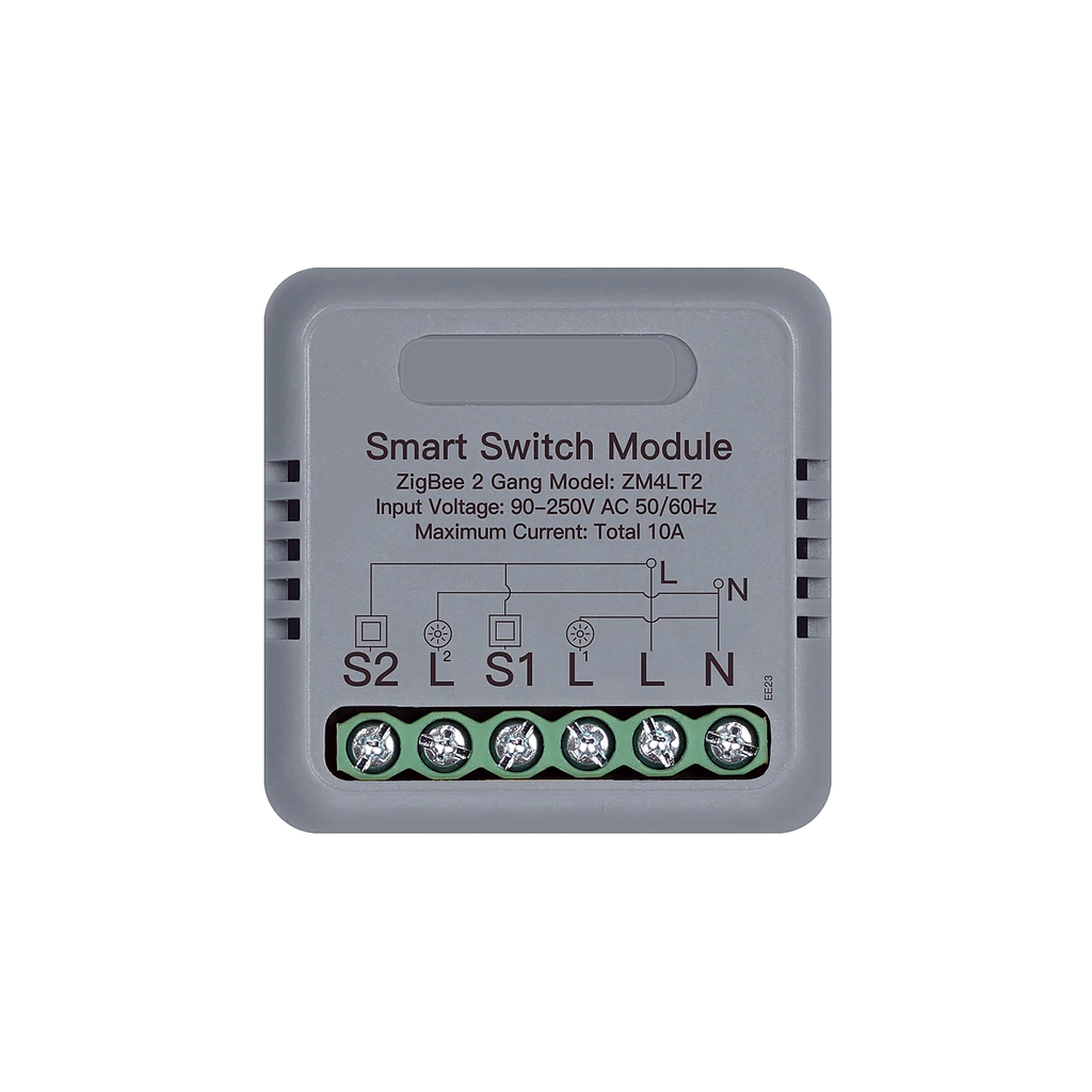 Module interrupteur connecté NéoRelay Compact Comfort ZigBee 2 voies sur fond blanc