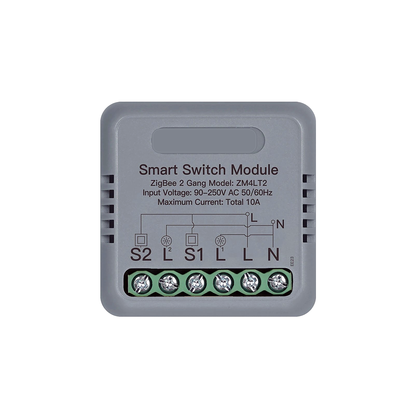 Module interrupteur connecté NéoRelay Compact Comfort ZigBee 2 voies sur fond blanc
