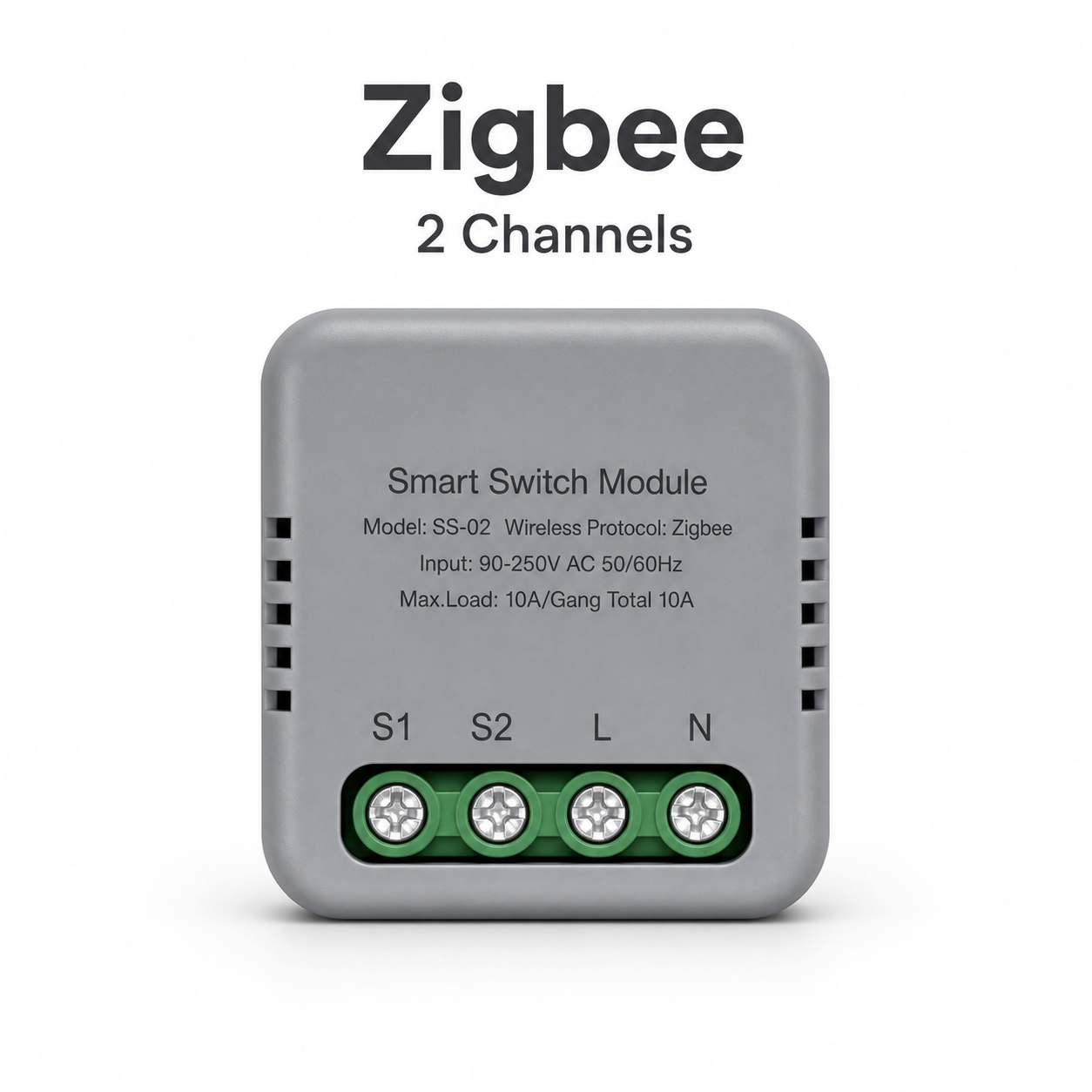 Studio packshot of Zigbee two channel smart switch module