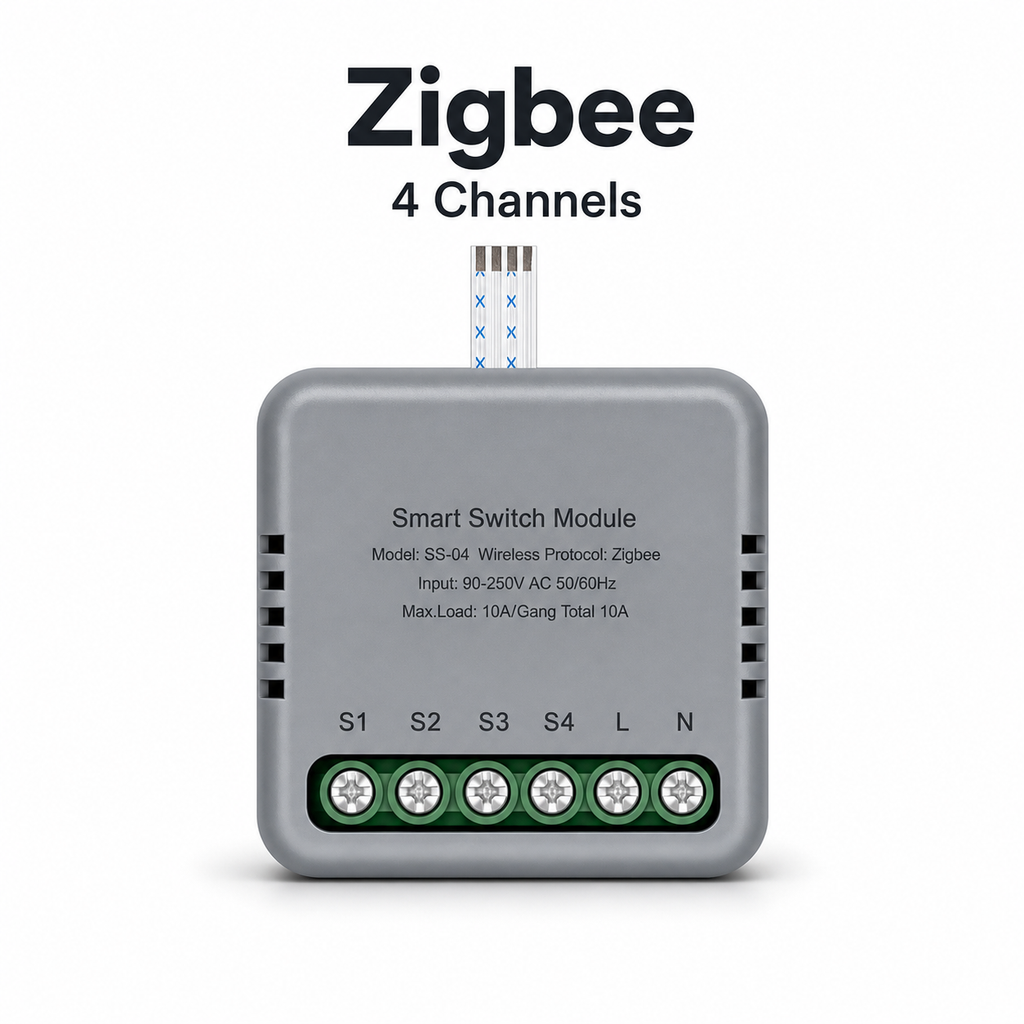Studio packshot of Zigbee four channel smart switch module