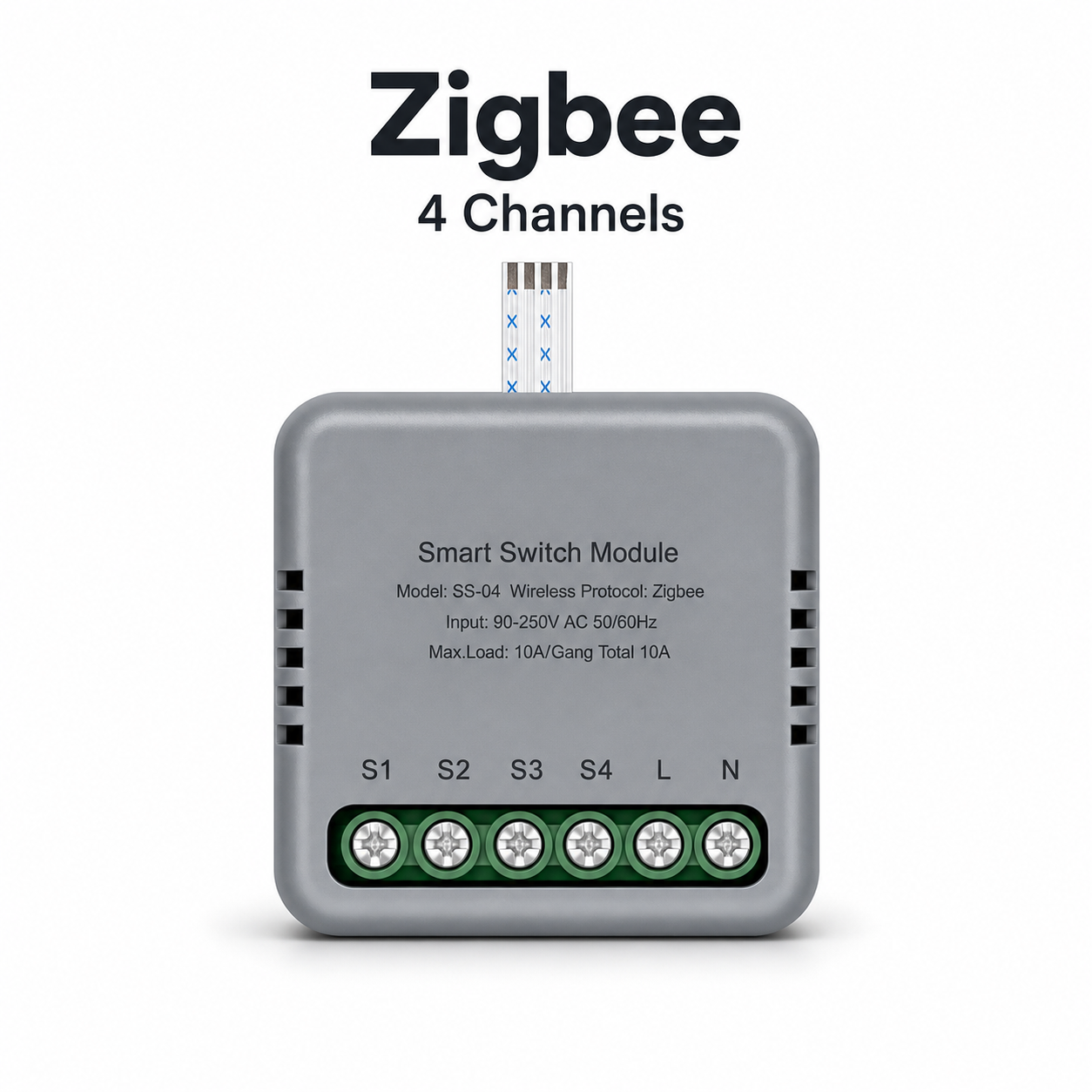 Studio packshot of Zigbee four channel smart switch module