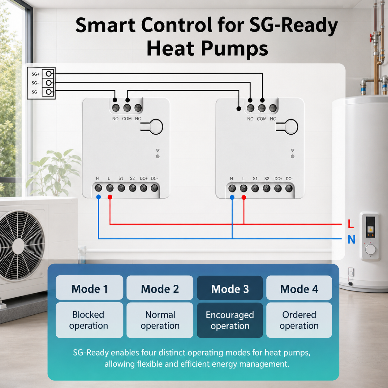 NéoRelay Dry Contact Pro SG Ready heat pump smart control wiring image