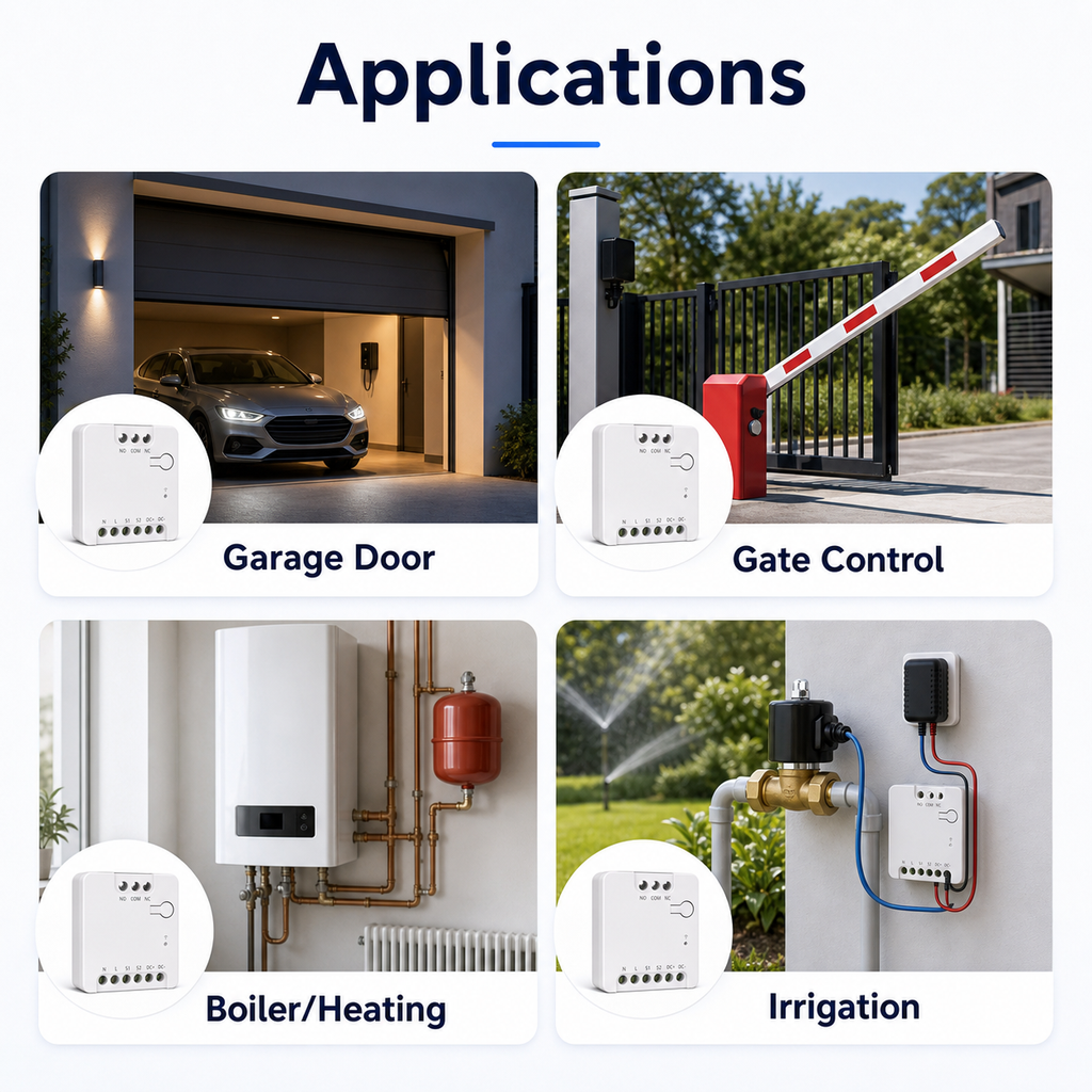 Application grid for garage, gate, heating, and irrigation control