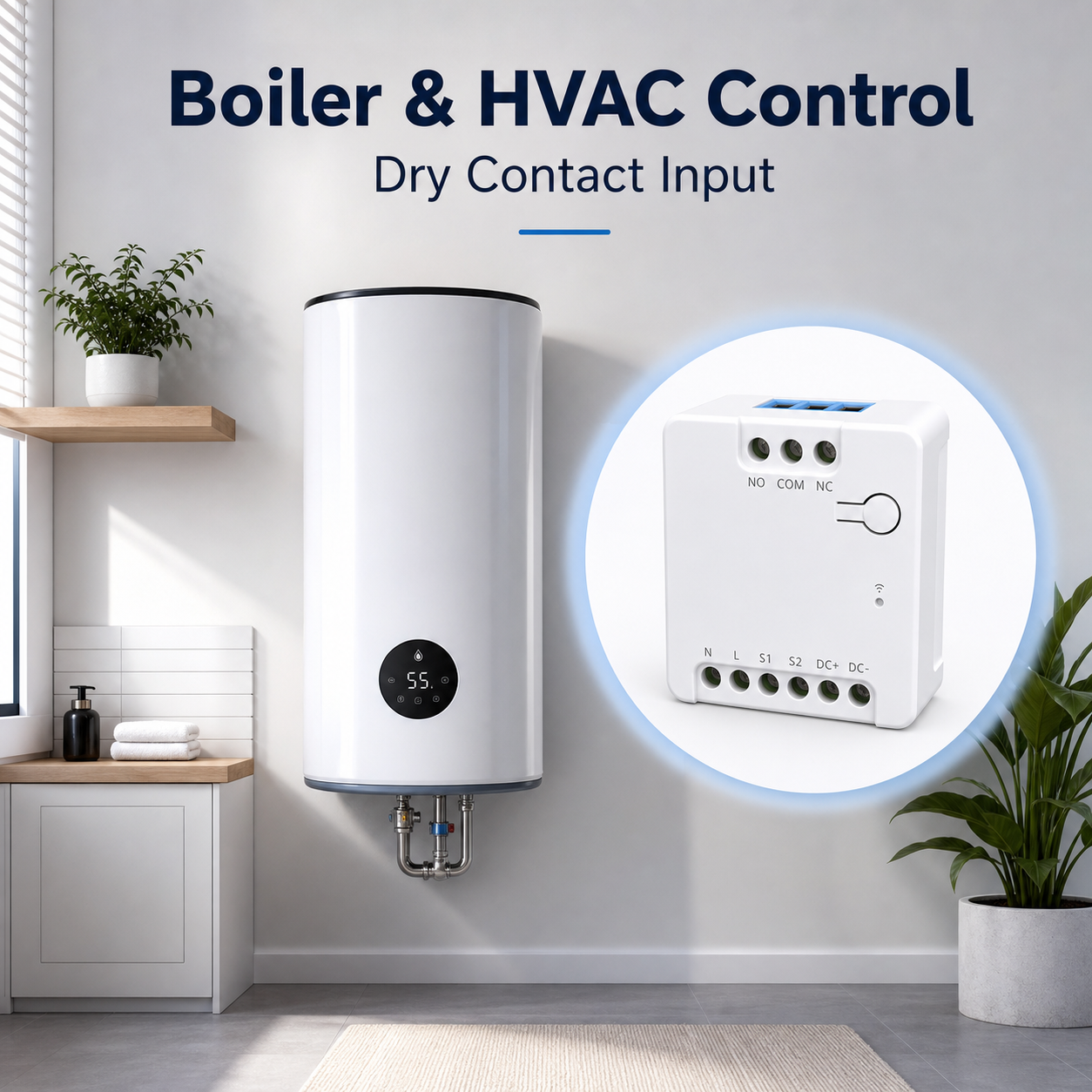 Boiler and HVAC control scene with dry contact input relay