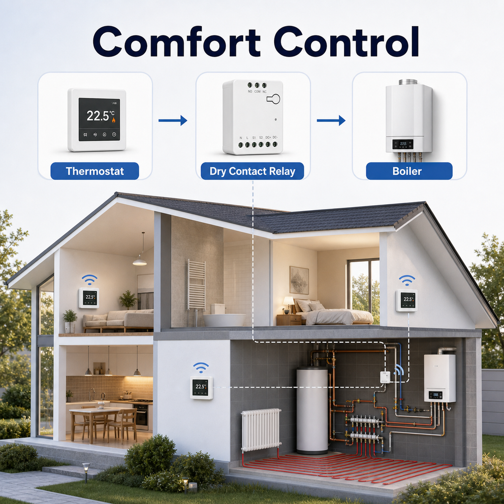Comfort control heating diagram with dry contact relay