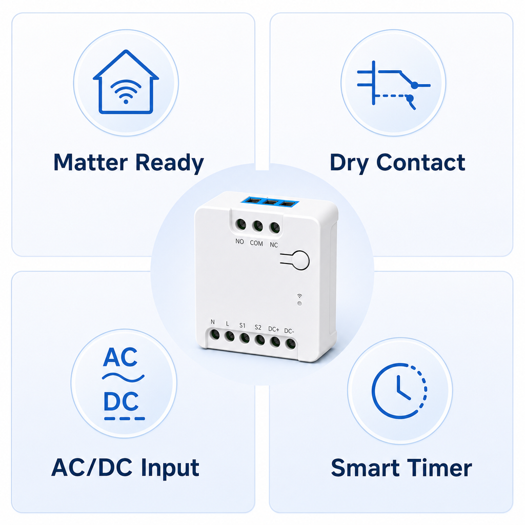 Feature overview for compact Matter dry contact relay