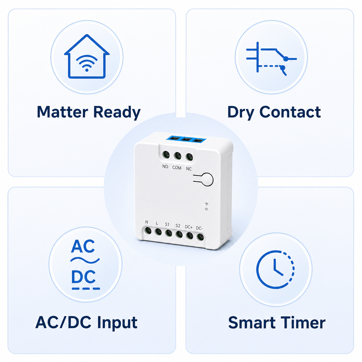 Feature overview for compact Matter dry contact relay
