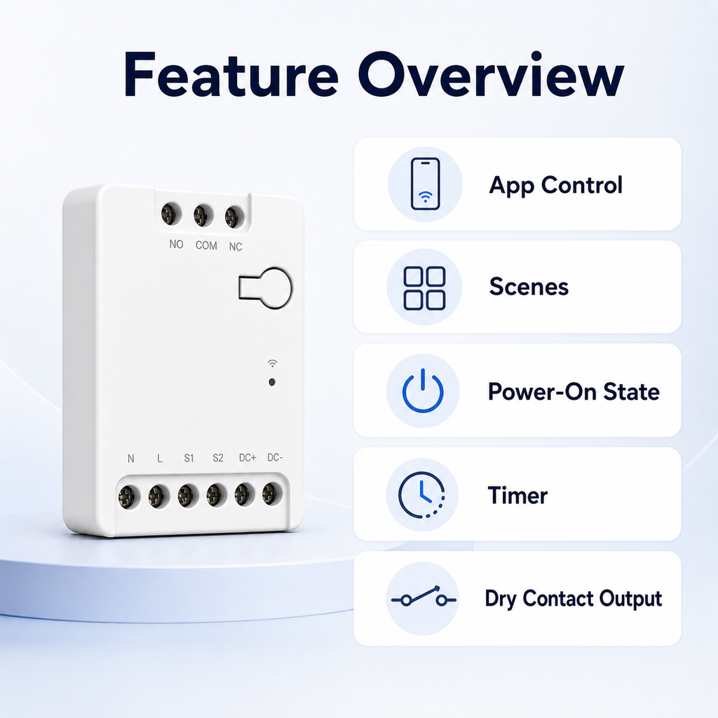 Feature summary for app scenes timer and dry contact output