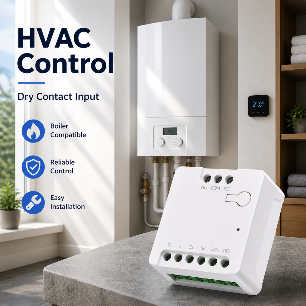 HVAC control scene with compact dry contact relay module