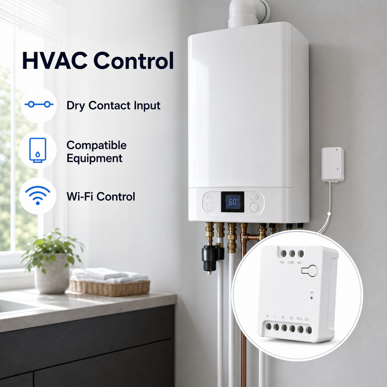 HVAC dry contact control scene for compatible equipment