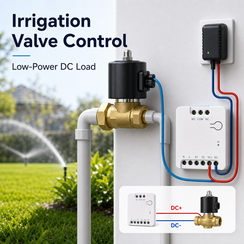 Irrigation valve control with low-power DC load relay