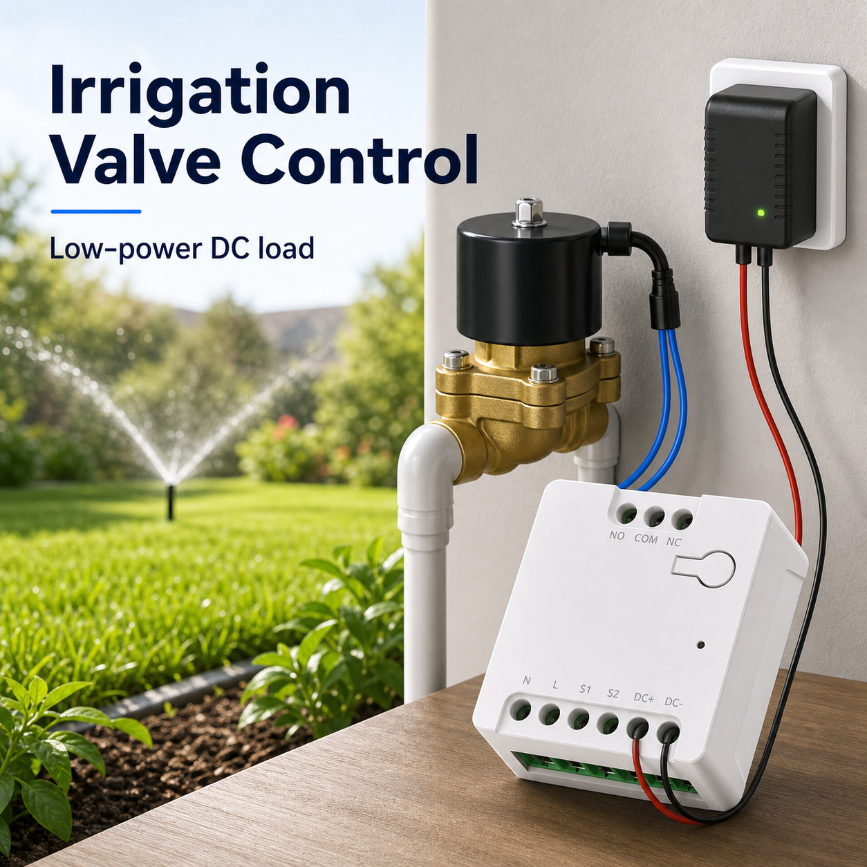 Irrigation valve control scene with compact dry contact relay module