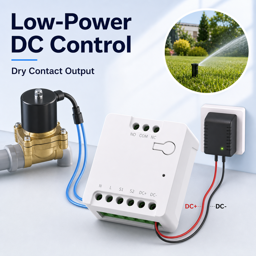 Low-power DC control scene for solenoid valve with dry contact relay