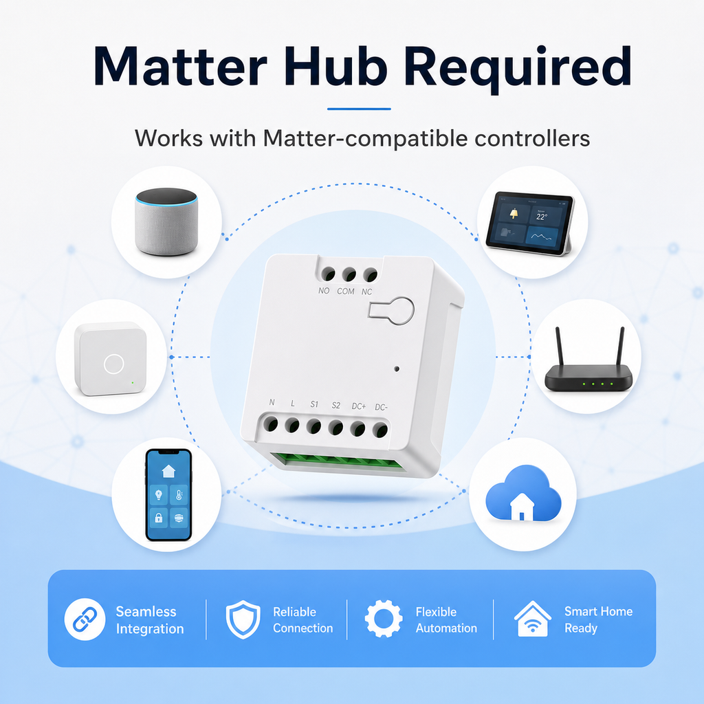 Matter hub required compatibility image with generic controllers and relay module
