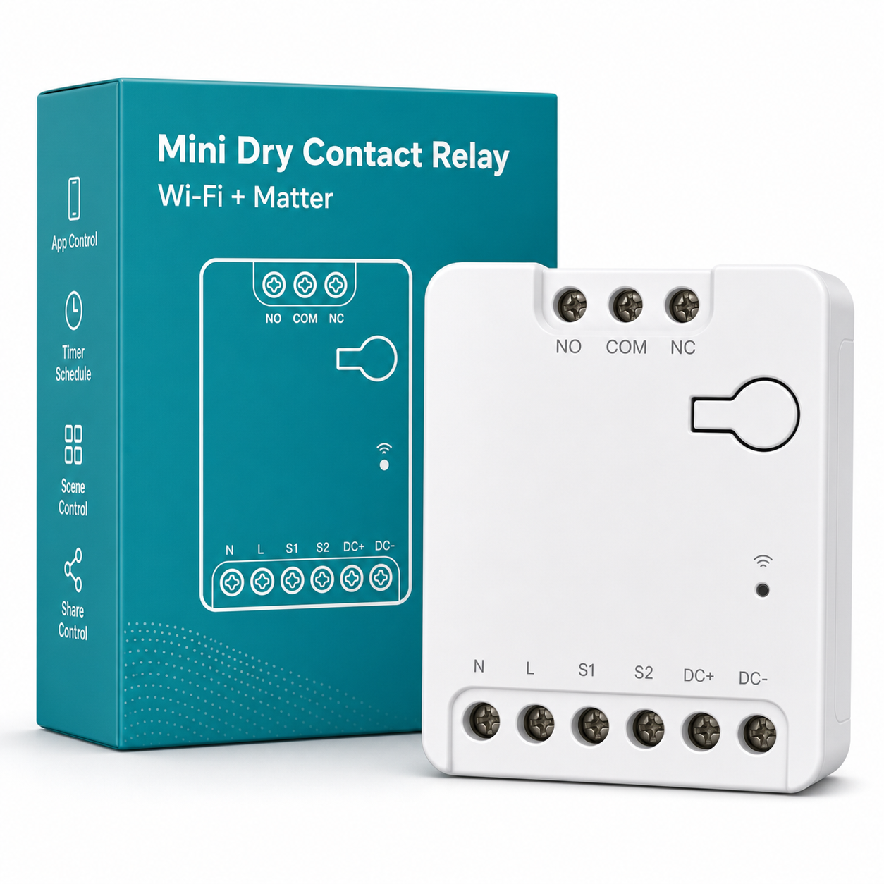 Close-up packshot of module and generic retail box