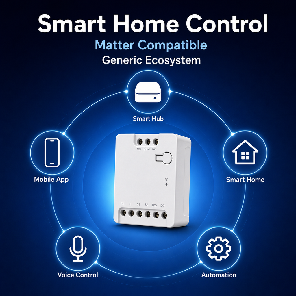 Smart home control diagram with generic ecosystem icons