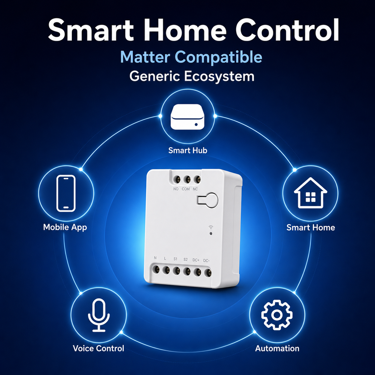 Smart home control diagram with generic ecosystem icons