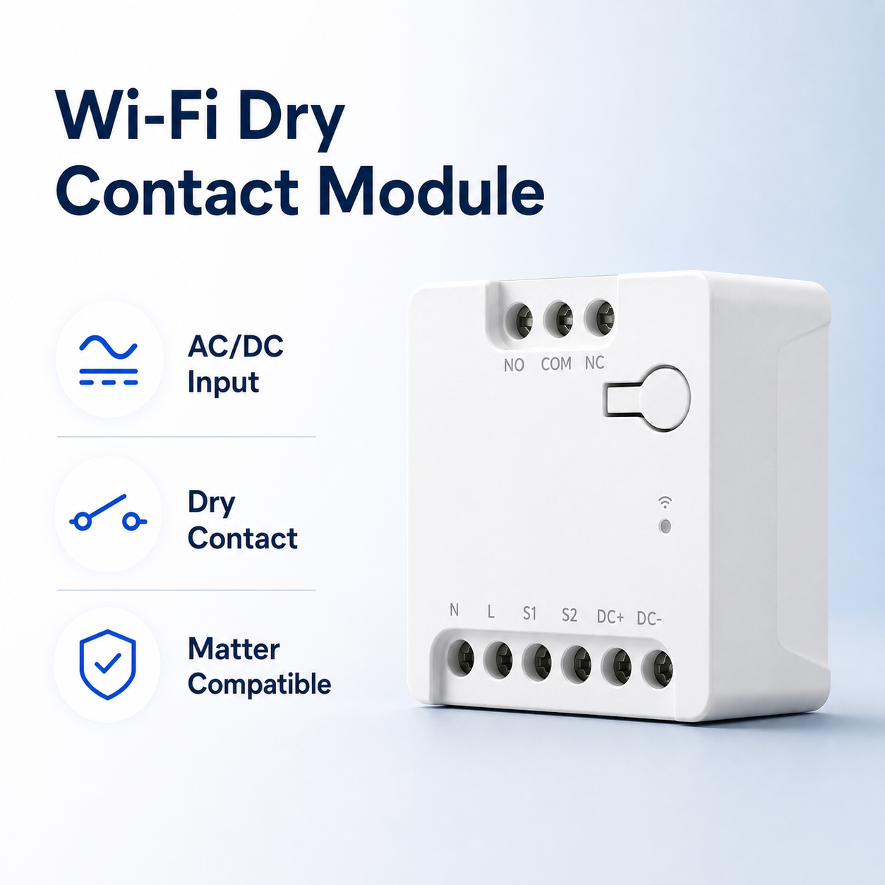 Studio hero image of Wi-Fi Matter dry contact relay module