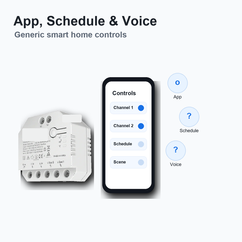 NéoRelay Dual R3 Pro app schedule and voice control overview with dual Wi-Fi relay module