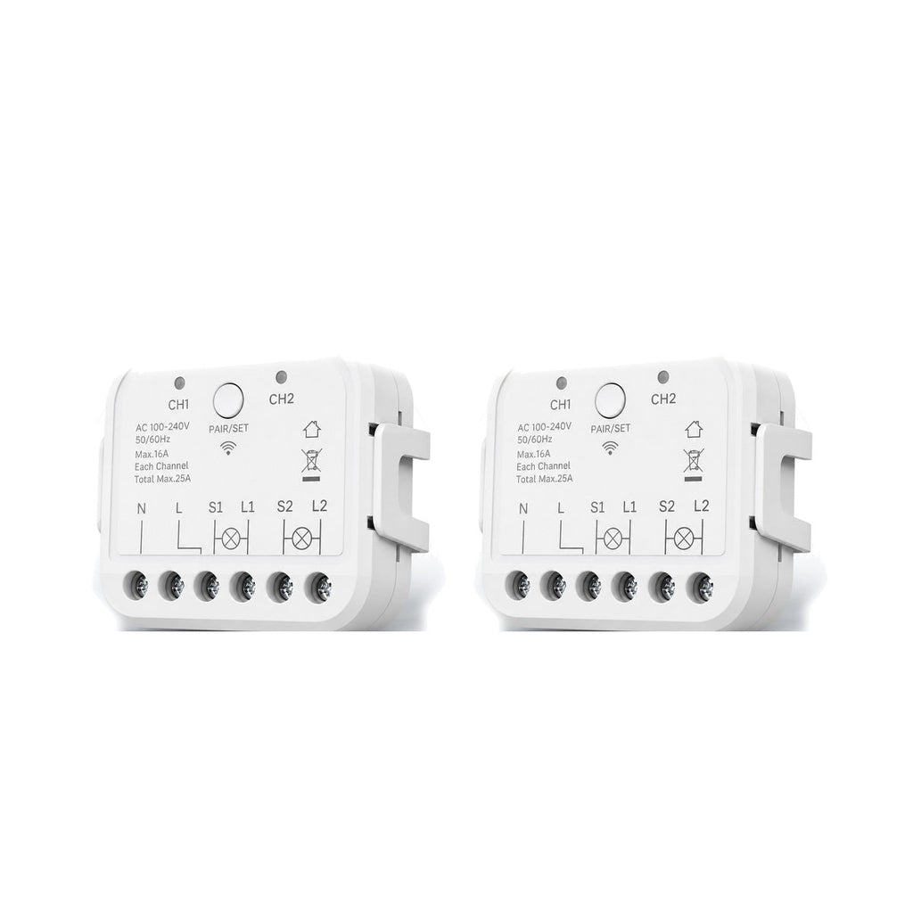 Lot de 2 modules Wi-Fi double commande NéoRelay Dual R3 Pro sur fond blanc