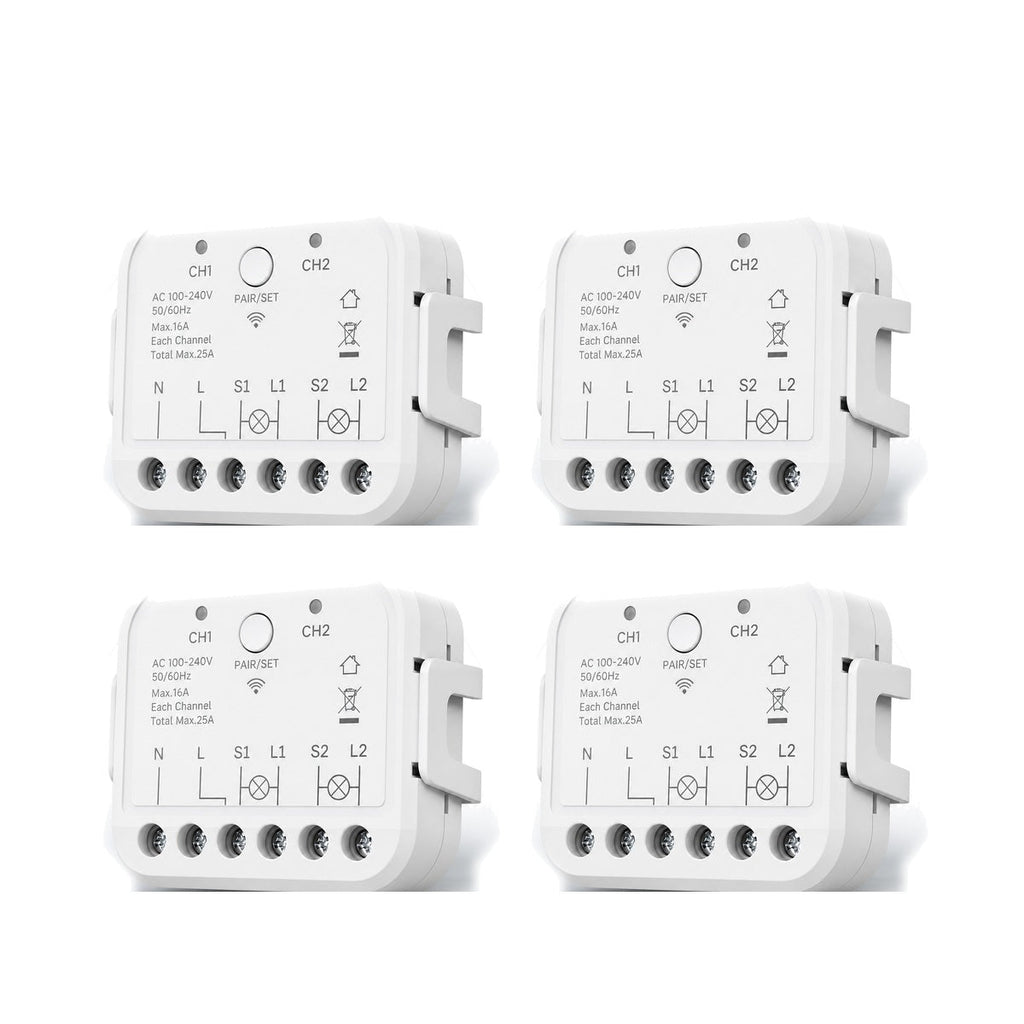 Lot de 4 modules Wi-Fi double commande NéoRelay Dual R3 Pro sur fond blanc