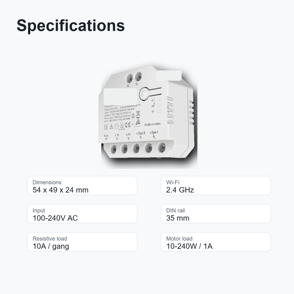 Technical specifications overview for NéoRelay Dual R3 Pro Wi-Fi relay module