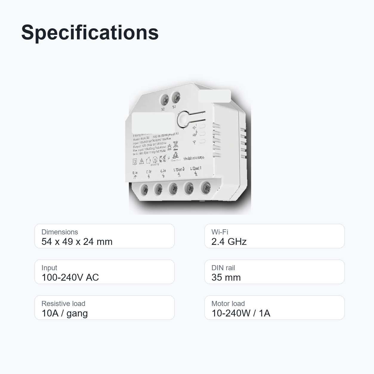 Technical specifications overview for NéoRelay Dual R3 Pro Wi-Fi relay module