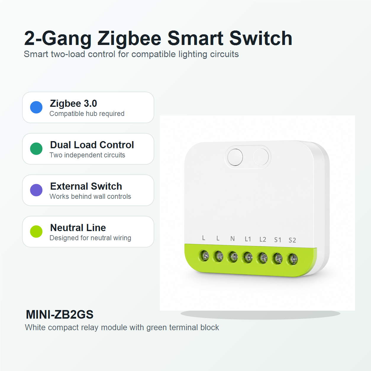 2-Gang Zigbee Smart Switch with dual load control