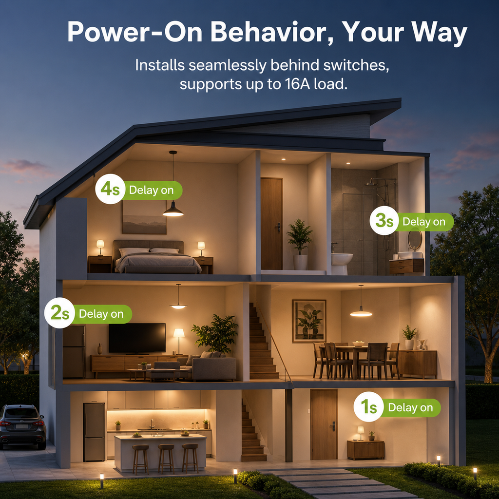 Power-on behavior delay settings for home lights