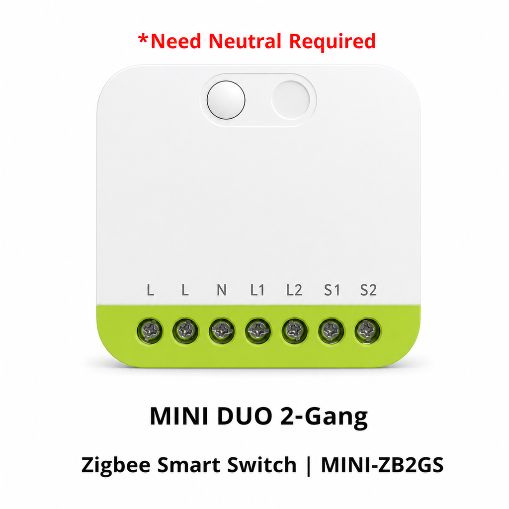MINI-ZB2GS single 2-gang Zigbee smart switch