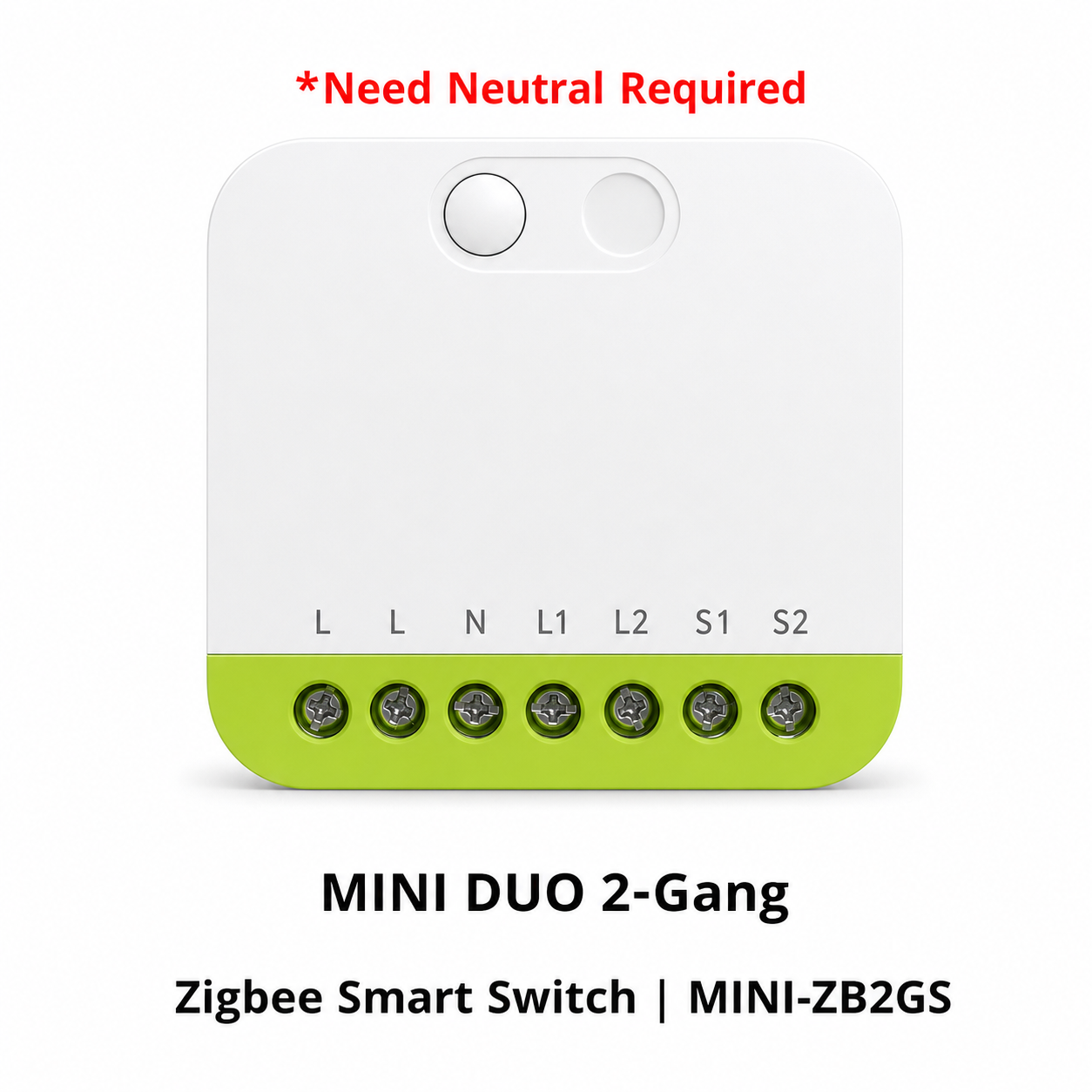 MINI-ZB2GS single 2-gang Zigbee smart switch