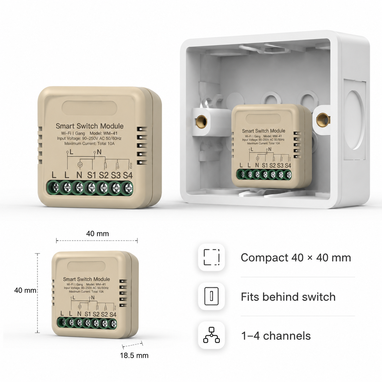 Compact size comparison for mini smart switch relay module