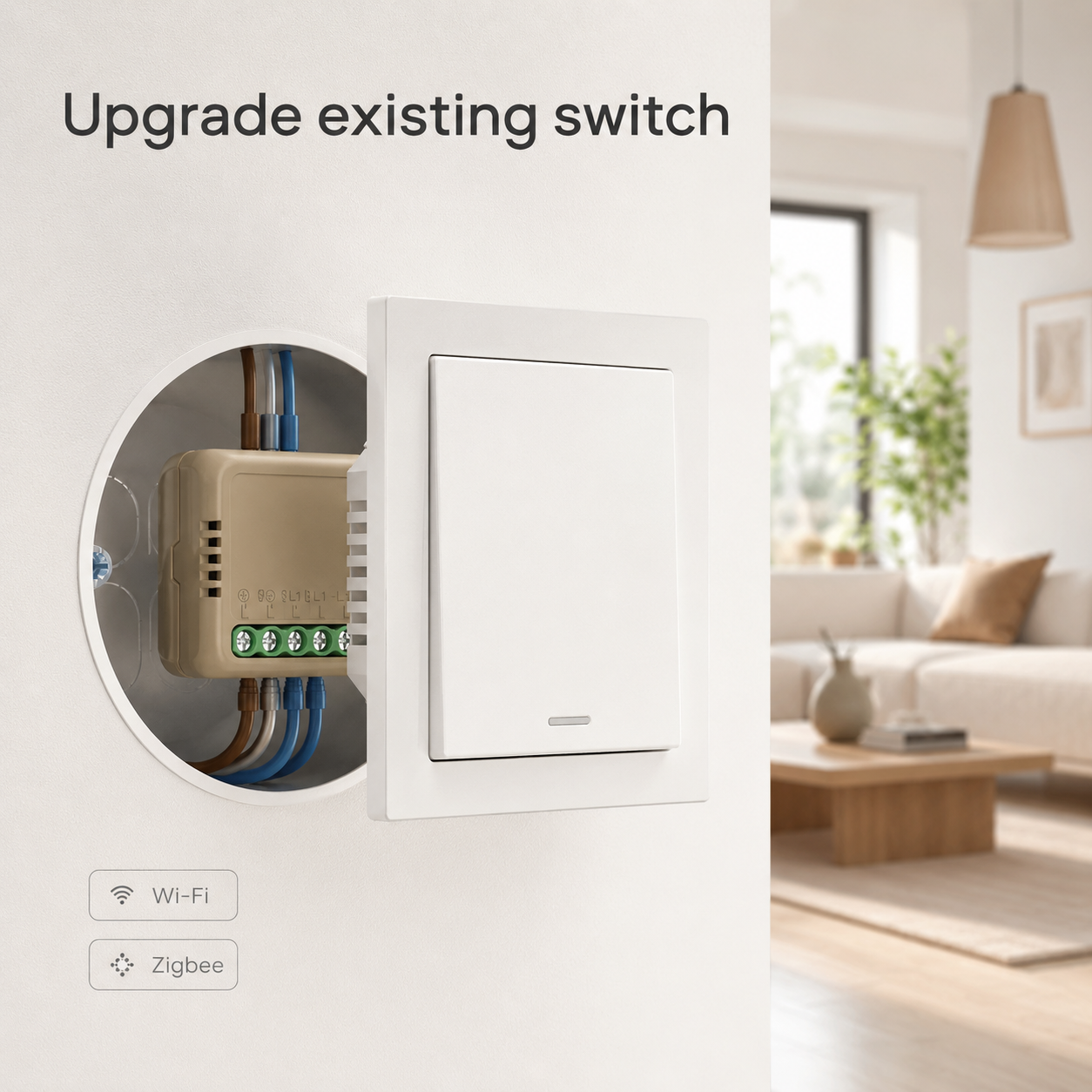 Smart relay module installed behind a wall switch for upgrade