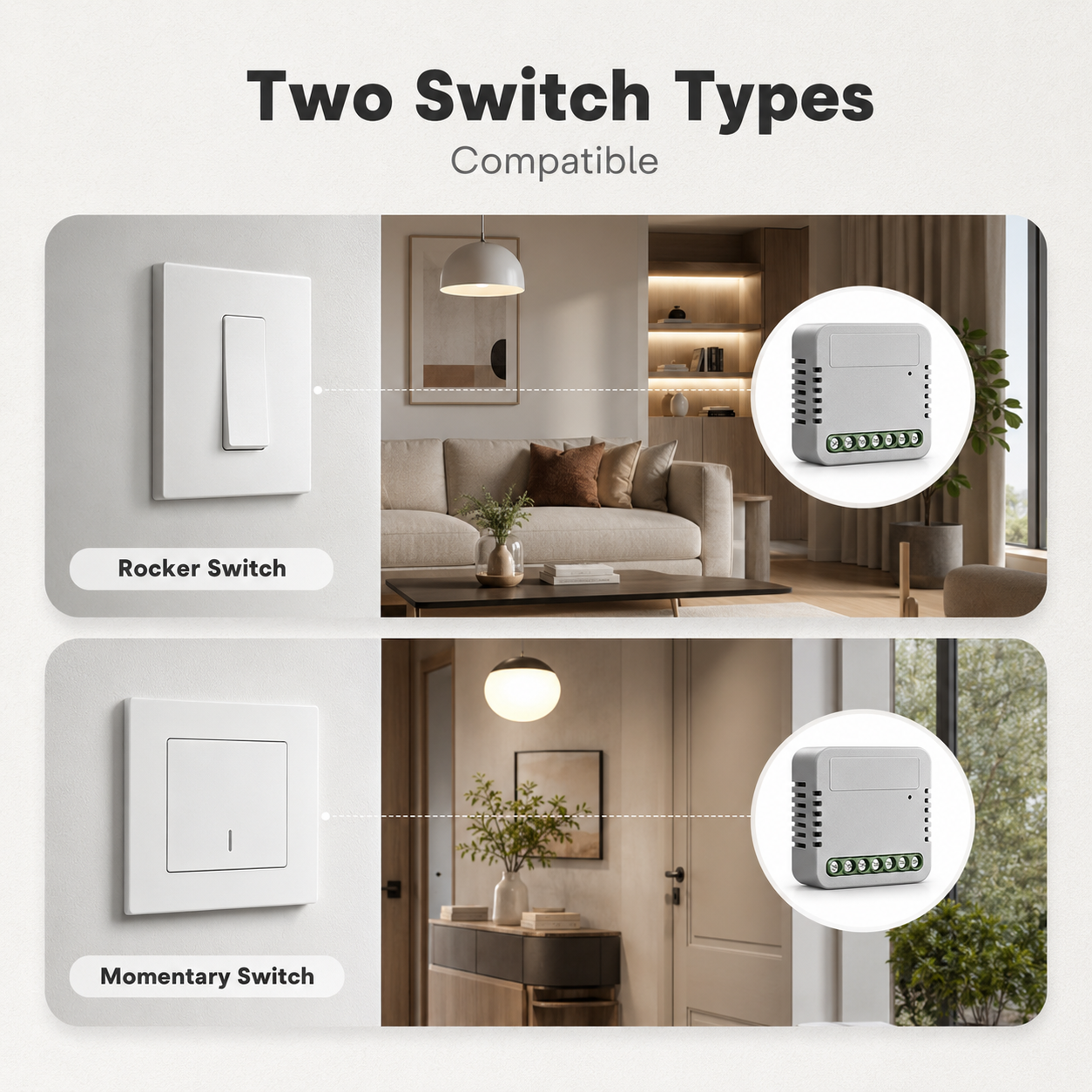 Rocker and momentary switch options for relay module installation