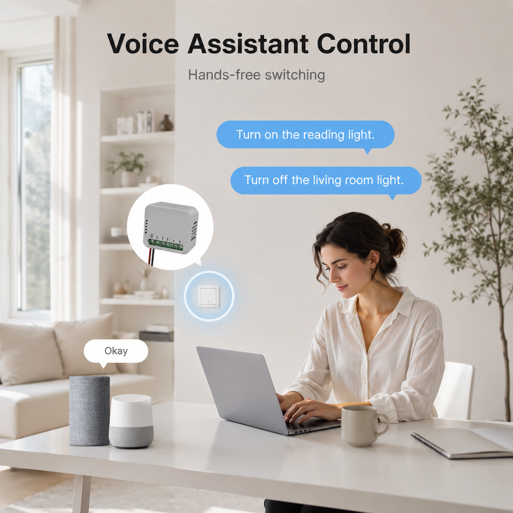 Generic voice assistant control for smart relay module in a modern home