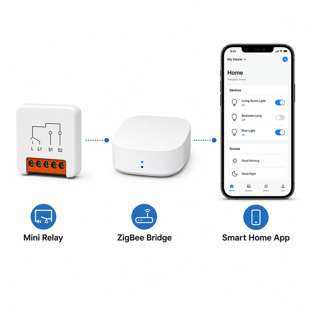 ZigBee bridge integration flow for mini relay and smart home app