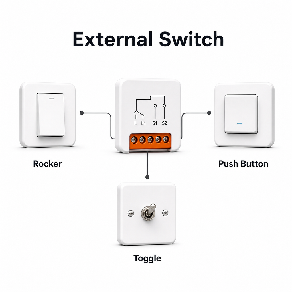 External switch options for ZigBee no-neutral mini relay