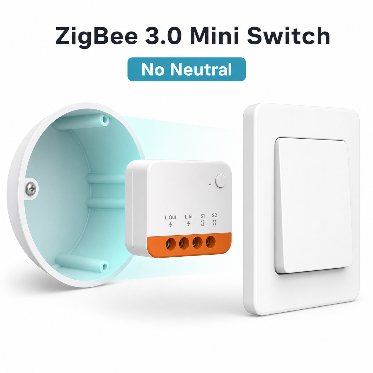 Studio hero image of ZigBee 3.0 no-neutral mini switch module