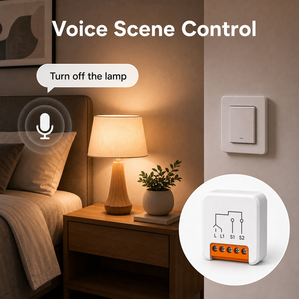Voice scene control for no-neutral ZigBee relay without branded assistants