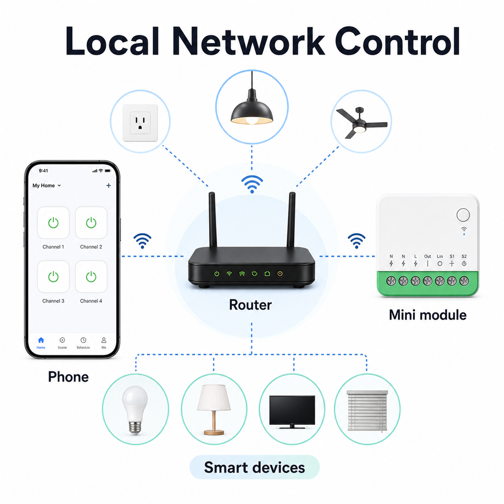 Local network control diagram for mini Matter Wi-Fi switch module